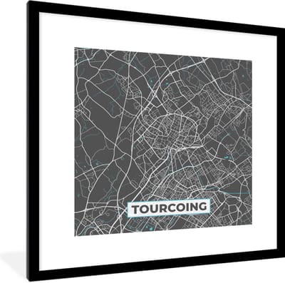 Fotolijst incl. Poster - Tourcoing - Frankrijk - Stadskaart - Kaart - Plattegrond - 40x40 cm - Posterlijst