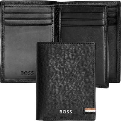 HUGO BOSS Leren Kaarthoes Iconic Trifold Card Case Black Zwart