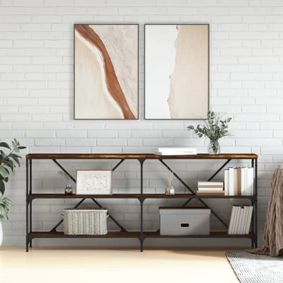 vidaXL - Wandtafel - 180x30x75 - cm - bewerkt - hout - en - ijzer - gerookt - eikenkleur