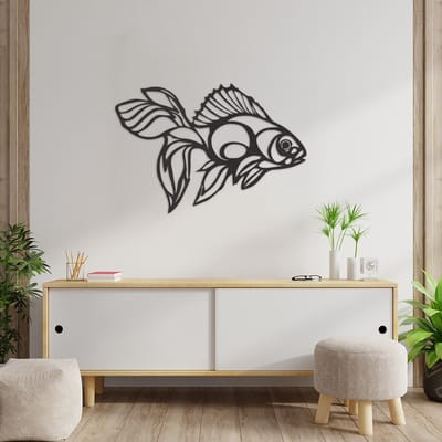 Wanddecoratie Vis - Muurdecoratie Vis - Muurdecoratie Hout - Wanddecoratie Hout - Muurdecoratie Woonkamer - Wanddecoratie Woonkamer - Wanddecoratie Industrieel - Wanddecoratie Dieren - Home Decor - Wall Line Art - 87 x 59 cm