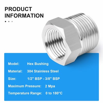 Dailygoods - Reducer Hex Bushing - Roestvrij staal - 2 stuks - Adapter Fitting - 1/2" naar 3/8" - Geschikt voor leidingen - Kwaliteit