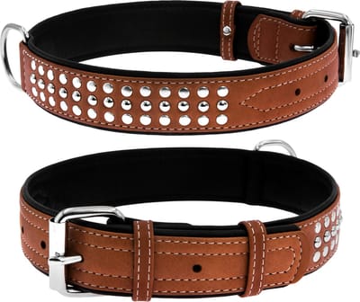 WAUDOG Soft Deco Halsband / Hondenhalsband - Leder - Bruin - L - Breedte: 35 mm - Nekomtrek: 46 - 60 cm (GELIEVE ALVORENS BESTELLEN OPMETEN)