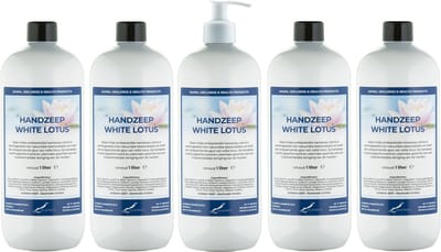 Handzeep White Lotus 1 liter - set van 5 stuks - met gratis pomp - Voordeelverpakking
