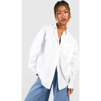 Dames Boohoo Basics Oversized Cotton Poplin Shirt | Wit | Maat: 42
