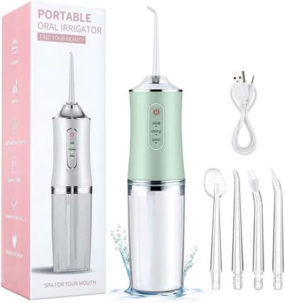 Waterflosser - Monddouche Elektrisch - Neusdouche - Monddouche - Flosapparaat - Draagbare waterflosser - 300 ml - 3 standen - 4 Opzetstukjes - Geschikt voor reizen, beugels thuis en brugverzorging - Kerstcadeau - Groente