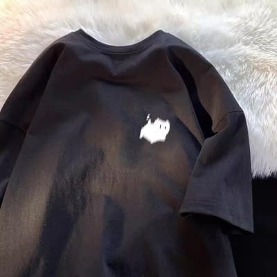 Puur katoenen T-shirt met korte mouwen Heren korte mouwen zomer Nieuw High Street Fashion merk Trendy losse T-shirt 3XL black