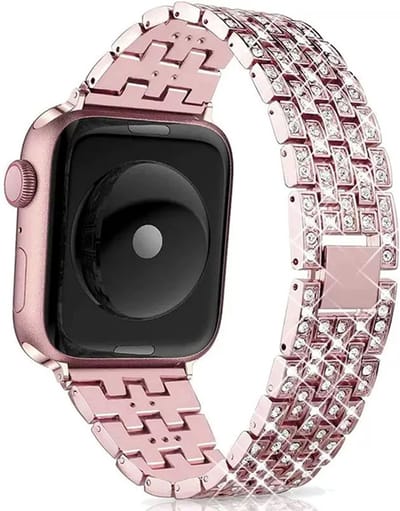 Stravo Bing Geschikt voor Apple Watch 46mm (Series 10/11), 45mm (Series 7/8/9), 44mm (Series 4/5/6, SE 1/2/3), 42mm (Series 1/2/3), 49mm (Ultra 1/2/3) - Roze, sieraden vervangende metalen polsbandjeriem