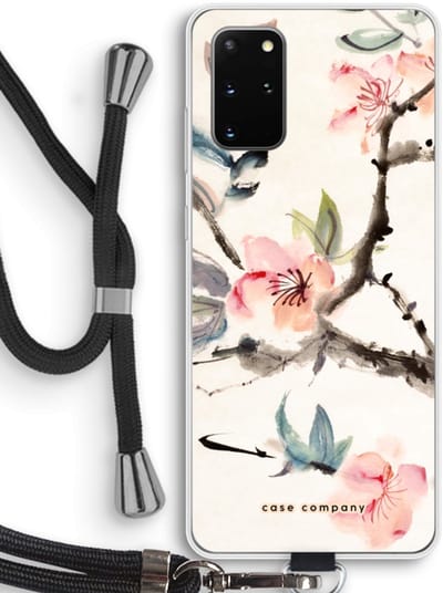 Case Company® - Hoesje met koord geschikt voor Samsung Galaxy S20 Plus hoesje met Koord - Japanse bloemen - Telefoonhoesje met Zwart Koord - Bescherming aan alle Kanten en Over de Schermrand