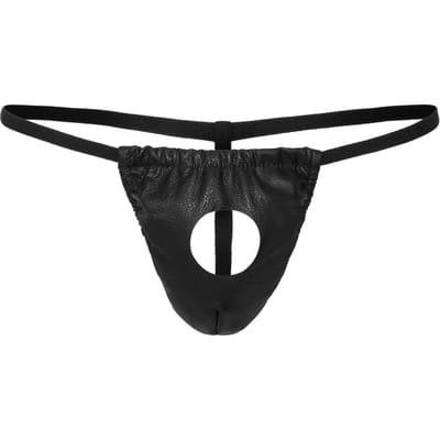 Rimba - Zwarte Lederen Herenslip Met Gat Voor penis