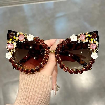Goede Leuke Luxe Strass Bloemen Zonnebril Kattenoog Kleurverloop Decoratieve Glazen Accessoires Voor Kostuumfeest Prom