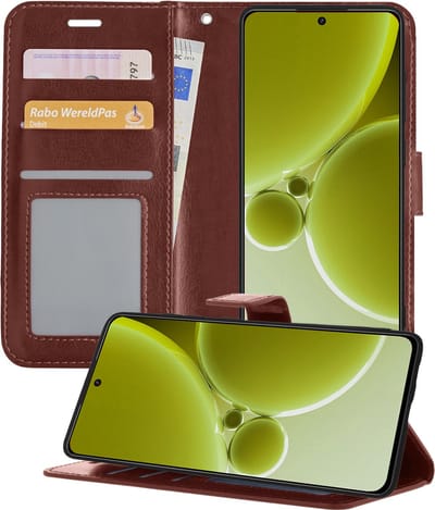 Hoesje - Met Pasjeshouder - Geschikt voor OnePlus Nord 3 - Luxe Bookcase Portemonee - Flip Case - Kunstleer Book Case - Flipcase - Book Cover - Walletcase - Portemonneehoes - Telefoonhoesjes - Bruin