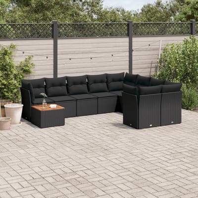 vidaXL - 10-delige - Loungeset - met - kussens - poly - rattan - zwart