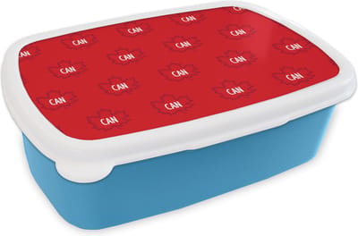 Broodtrommel Blauw - Lunchbox - Brooddoos - Canada - Vlaggen - Patronen - 18x12x6 cm - Kinderen - Jongen