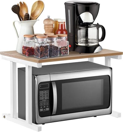 2-laags Magnetronrek, Keuken Organizer voor Magnetron, Rijstkoker en Broodmachine, 57 x 38 x 38 cm, Wit, Tot 30 kg Belastbaar