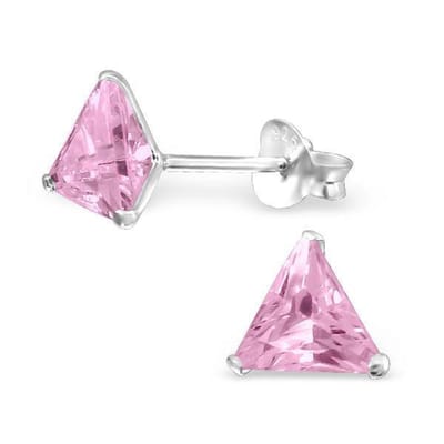 Aramat Jewels | Oorbellen | Zilveren Zirkonia Oorbellen driehoek | 6mm / Roze | | | Zilver | Kinderen, Volwassenen | Verkleurd niet