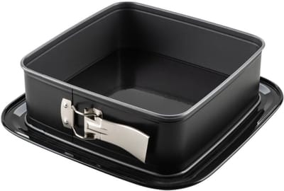 Famanu – Vierkante springvorm 29 x 29 x 8,5 cm met geëmailleerde serveerbodem, hittebestendige bakvorm voor taarten en desserts