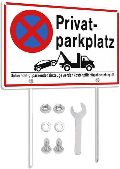 Parkeerplaats Bord Aluminium 30 x 20 cm met Paalhouder - Voertuigen Tegen Betaling Gesleept