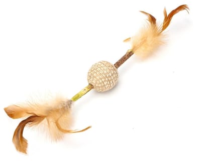 Nobleza Kattenspeelgoed - Kattenspeeltje met Veren en Sisal Bal - Hout - Natuurlijk - 30 cm