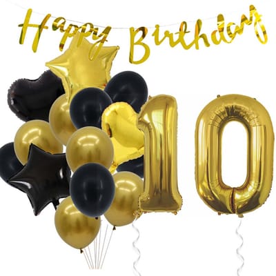 Snoes Ballonnen 10 Jaar Feestpakket – Versiering – Verjaardag Set Goldie Cijferballon 10 Jaar -Heliumballon