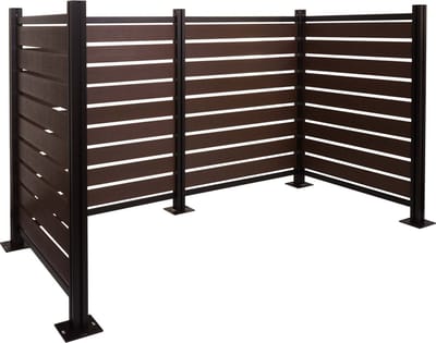 Aluminium afvalemmerhek MCW-K57, afvalemmerbekleding, houtlook uitschuifbaar 130x206x110cm ~ bruin