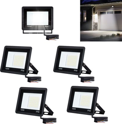 Froadp 5x 100W LED-spot buiten Superheldere LED-schijnwerper buiten IP66 Waterdicht Schijnwerper LED-schijnwerper Koud wit 7000LM Buitenspot Schijnwerper Bouwschijnwerper voor erf, tuin, magazijn, binnenplaats