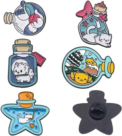 1 doos 5 stuks emaille pinnen kat spelden losse dieren broche ster fles email Kawaii cartoon dieren speldenset