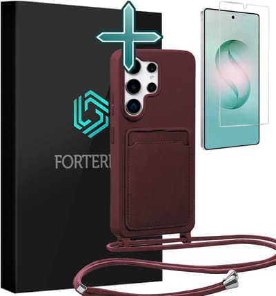 Hoesje Geschikt voor Samsung S26 Ultra Case Siliconen Hoes Met Koord Met Screenprotector - Hoes Geschikt voor Samsung Galaxy S26 Ultra Met Telefoonkoord Hoesje Backcover - Aubergine