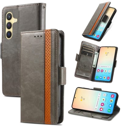 Voor Samsung Galaxy S24+ 5G CaseNeo Splicing lederen telefoonhoes met dubbele magnetische gesp (grijs)