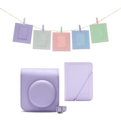 Fujifilm Instax Mini 12 accessoires - Cameratas, fotokaarten met clips & fotoalbum - Lila Paars