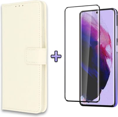 HB Hoesje Geschikt voor Samsung Galaxy A42 5G Wit - Portemonnee Book Case - Kaarthouder & Magneetlipje & Volledige Display Screenprotector