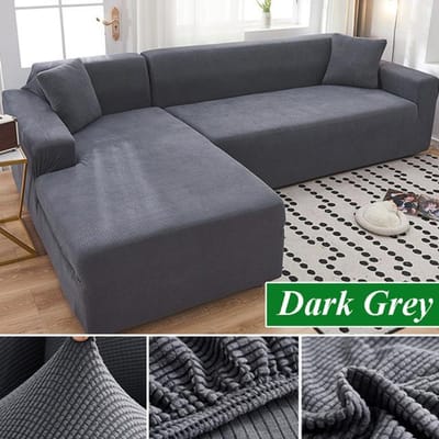 Bankhoes voor woonkamer dikke elastische polar fleece 1 /2 /3 /4 zits L-vormige hoekbankhoes voor bank chaise longue 1 Seater 90-130cm donkergrijze kleur