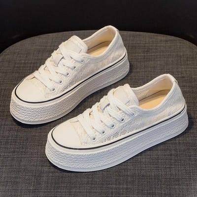 Baskets Respirantes en Dentelle et Mesh pour Femmes Été Nouveautés Chaussures à Plateforme Polyvalentes Chaussures Décontractées Chaussures Blanches 40 gray