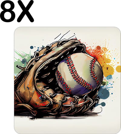 Luxe Placemat - Getekende Honkbal Handschoen - Set van 8 Placemats - 50x50 cm - 2 mm dik Vinyl - Anti Slip - Afneembaar