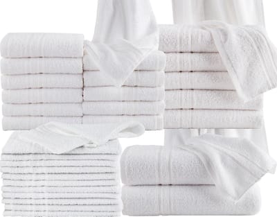 Homéé® Voordeelpak 33 delige handdoeken set 3 badlakens 6 handdoeken 12 gastendoekjes 12 washandjes wit 100% katoen 400g. m²