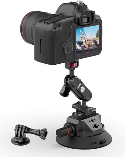 4.5" Camera Suction Cup Mount voor Auto, Vacuüm Bevestiging met Pomp en Snelle Ontgrendeling, Geschikt voor DJI OSMO, Nikon, Sony en DSLR Camera's