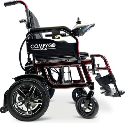 Comfygo X-6 Elektrische Rolstoel voor volwassenen, Lichtgewicht, Opvouwbaar, 20AH Li-ion batterij, bereik tot 30 km, Rood, 45cm