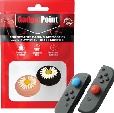 Gadgetpoint - Thumb Grips voor Nintendo Switch Joy-Con Controllers - Gaming Thumbgrips - Performance Anti-Slip Thumbsticks - Bescherming Accessoires - Bloemetjes - Roze/Zwart