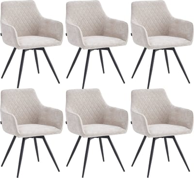 Colenis® - Sierra Eetkamerstoel - Set Van 6 - Beige - Chenille Stof- Industrieel - Draaibaar - 360°