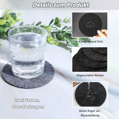 Dailygoods- Vilten Onderzetters 10 Stuks - Onderzetters voor Glazen - Onderzetters Vilt - Onderzetters Zwart/Grijs - Hittebestendig - Milieuvriendelijk Materiaal