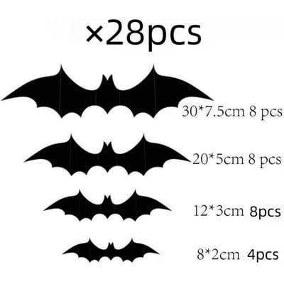 Lot de 28 autocollants muraux 3D motif chauve-souris noire, indispensables pour la décoration de la maison, de la chambre, des fenêtres et de l'intérieur 28Pcs noir