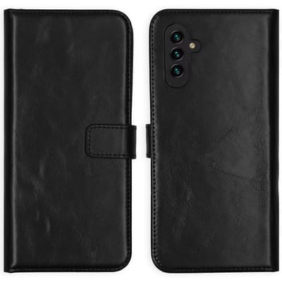 Selencia Hoesje - Geschikt voor Samsung Galaxy A13 (5G) / A04s - Echt Lederen Bookcase - Zwart