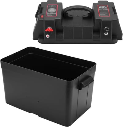 Accubak Boot - Draagbare Batterijhouder - Stroomvoorziening Varen - Ingebouwd Voltmeter Scherm - 2 Poorten - Zwart