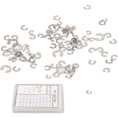 Assortiment horlogeringclips in verschillende maten, E-clip assortimentsset voor horlogereparatie white