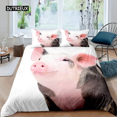 Varken Dekbedovertrek Set Schattige Varken Beddengoed Set King Size Dierentuin Dekbedovertrek Happy Boerderijdier Dekbedovertrek met Ritssluiting voor Kind 140x200cm 3pcs