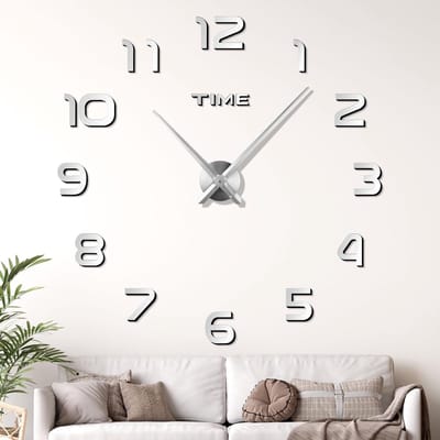 Jhubersproducts - Wandklok - Moderne wandklok - Gigantisch formaat - Zilver - Stille klok - Decoratie voor woonkamer en kantoor - Digitale tijdsaandui