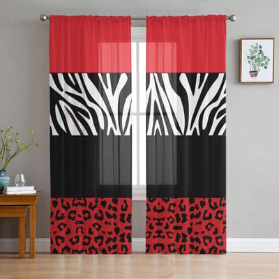 Gordijnen van gaas met luipaardprint en zebratextuur voor kinderkamer, keukenscherm voor woonkamer, vakantiedecoratie, voile gordijn 135W x 114H(cm)