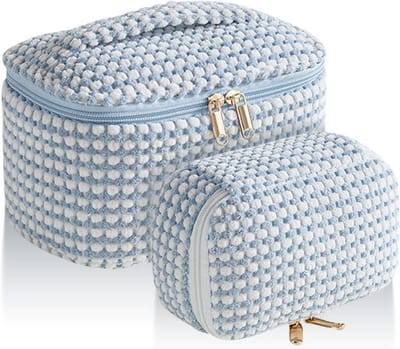 Stijlvolle Zachte Corduroy Make-up Tas, 2 Stuks, Draagbare Cosmetica Organizer voor Vrouwen