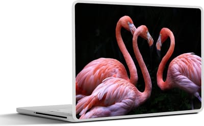 Laptop sticker - 11.6 inch - Drie roze flamingo's weergegeven op een zwarte achtergrond - 30x21cm - Laptopstickers - Laptop skin - Cover