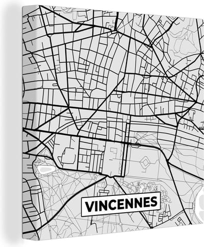Canvas Schilderij Kaart – Stadskaart – Vincennes - Plattegrond – Frankrijk - 20x20 cm - Wanddecoratie