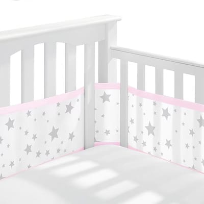 IL BAMBINI - Baby Bedomrander - Bedbumper - Hoofdbeschermer- omrander voor in ledikant - Set van 2 - 340x30cm & 160x30cm - sterren met knalroze rand